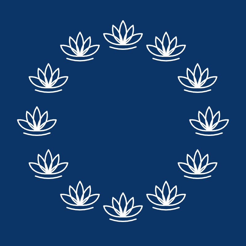 Réseau de femmes bouddhistes en Europe – cercle de lotus blancs sur fond bleu